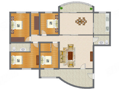 4室2厅 162.00平米户型图