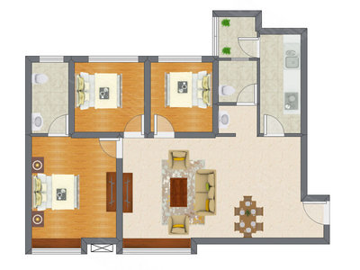 3室2厅 91.80平米