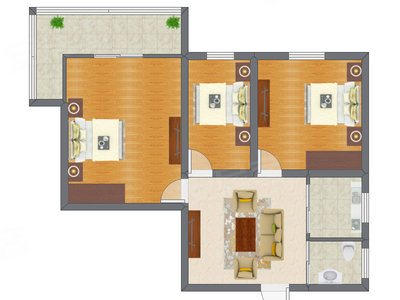 3室1厅 65.95平米
