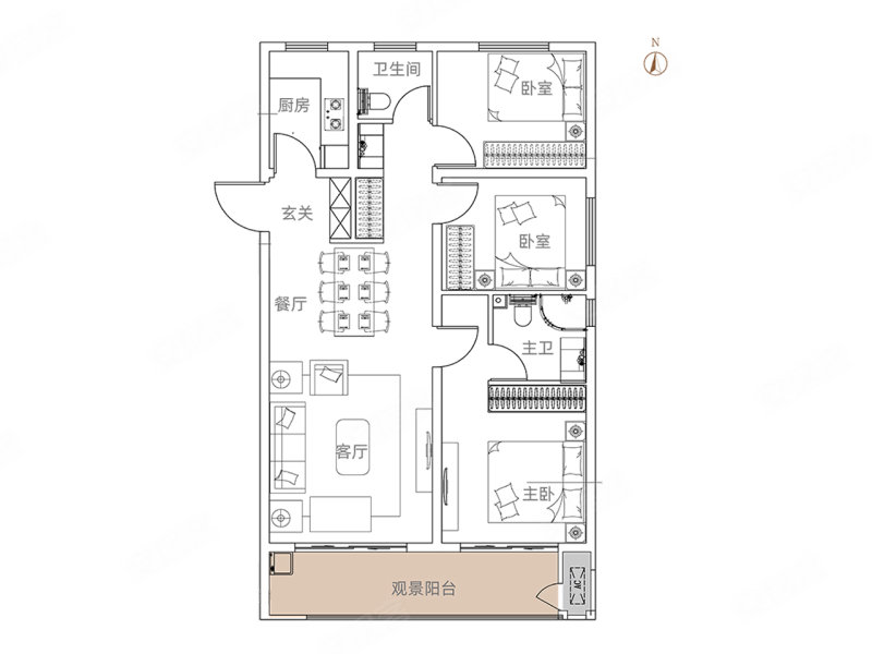 锦天·玉龙城3室2厅2卫115.88㎡南北73万