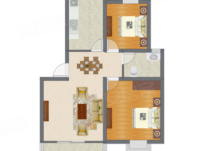 2室1厅 62.61平米户型图