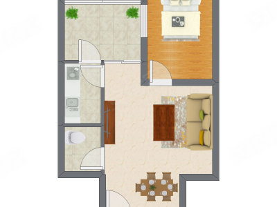 1室2厅 35.66平米户型图