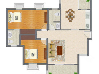 2室2厅 128.40平米户型图