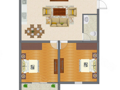 2室1厅 73.30平米