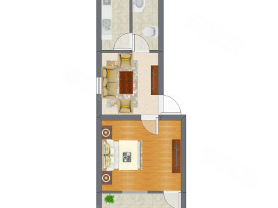 1室1厅 31.15平米户型图