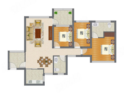 3室2厅 88.73平米户型图