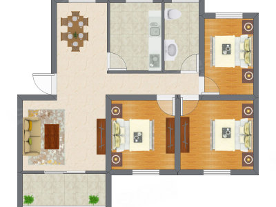 3室2厅 89.99平米户型图