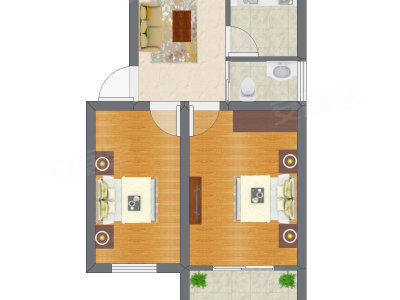 2室1厅 36.80平米户型图