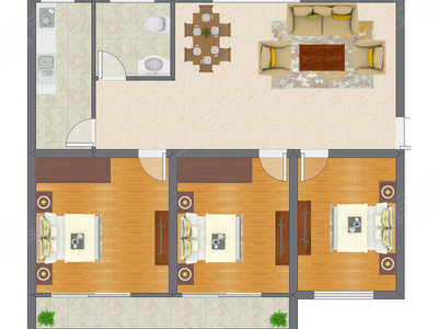 3室2厅 100.87平米户型图
