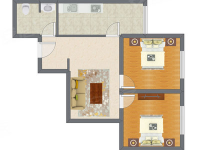 2室1厅 88.86平米户型图