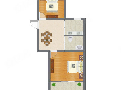 2室1厅 54.77平米户型图