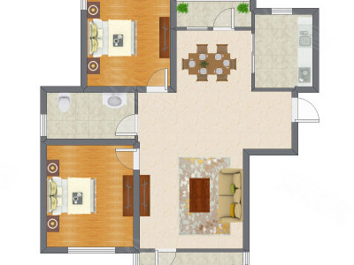 2室2厅 84.00平米户型图