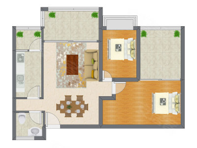 2室2厅 88.58平米户型图