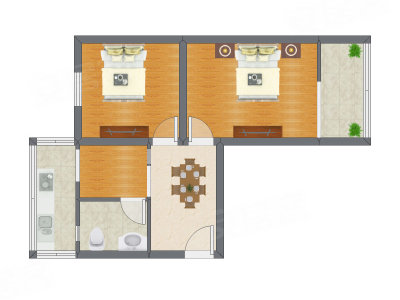 2室1厅 51.49平米户型图