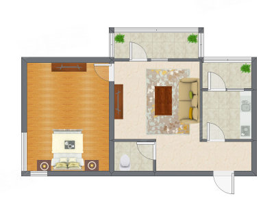 1室1厅 70.10平米户型图