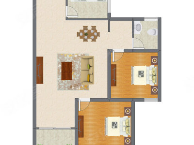 2室2厅 79.55平米户型图
