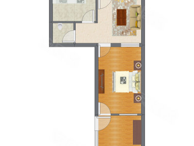 1室1厅 46.25平米户型图