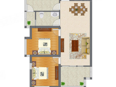 2室2厅 87.60平米户型图