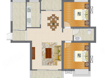2室2厅 94.72平米户型图