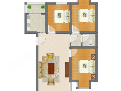 3室1厅 96.75平米