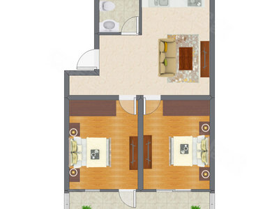 2室1厅 58.83平米户型图