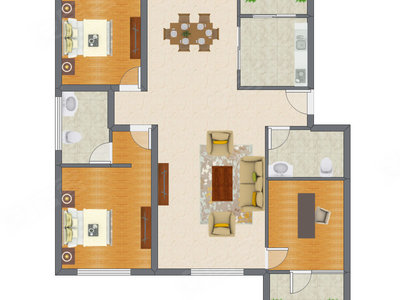 2室1厅 126.83平米户型图