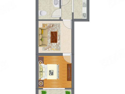 1室1厅 42.48平米户型图