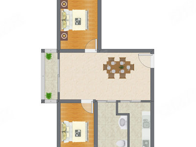 2室1厅 80.98平米