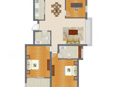 3室2厅 91.44平米户型图