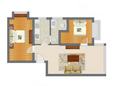 2室1厅 66.83平米户型图
