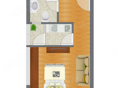 1室1厅 33.31平米户型图