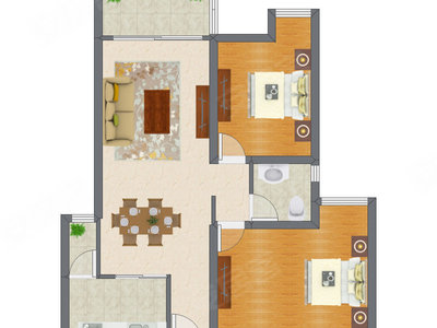 2室2厅 88.71平米户型图