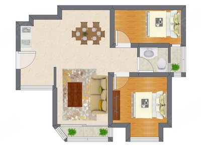 2室2厅 64.66平米