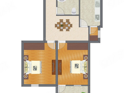 2室1厅 57.31平米