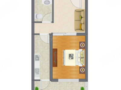 1室1厅 52.28平米户型图
