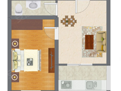 1室2厅 48.73平米户型图