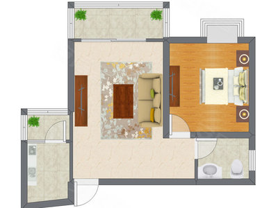 1室1厅 45.00平米户型图