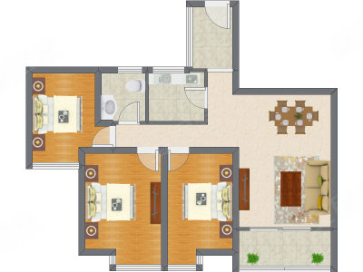 3室2厅 96.02平米户型图