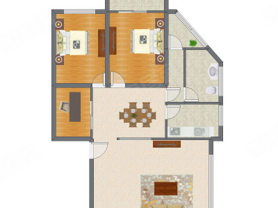 3室2厅 91.19平米户型图