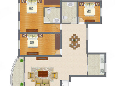 3室2厅 195.00平米户型图