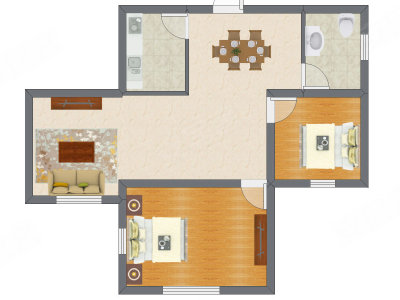 2室2厅 92.40平米户型图