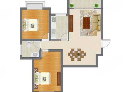 2室2厅 64.68平米户型图