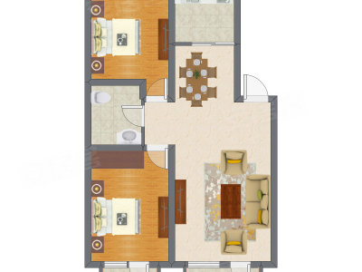 2室1厅 91.17平米户型图
