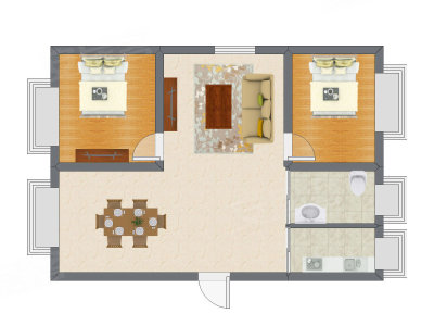 2室2厅 64.13平米户型图