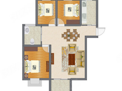 3室2厅 63.65平米