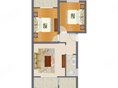 2室1厅 67.50平米户型图