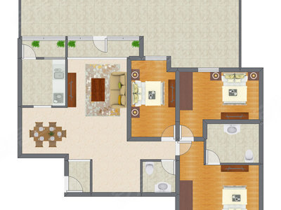 3室1厅 142.30平米户型图