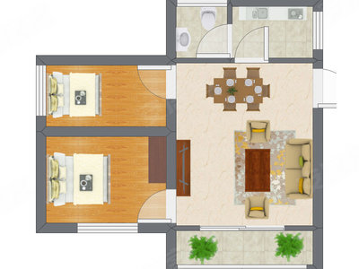 2室1厅 29.22平米户型图