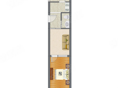 1室1厅 47.11平米户型图