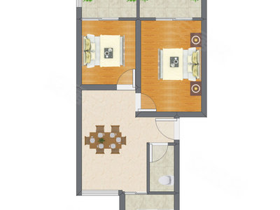 2室1厅 64.80平米户型图